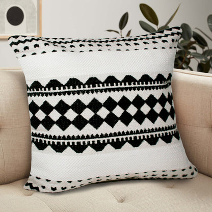 20" Black And Ivory Geometric Cotton Blend Throw Pillow Cover