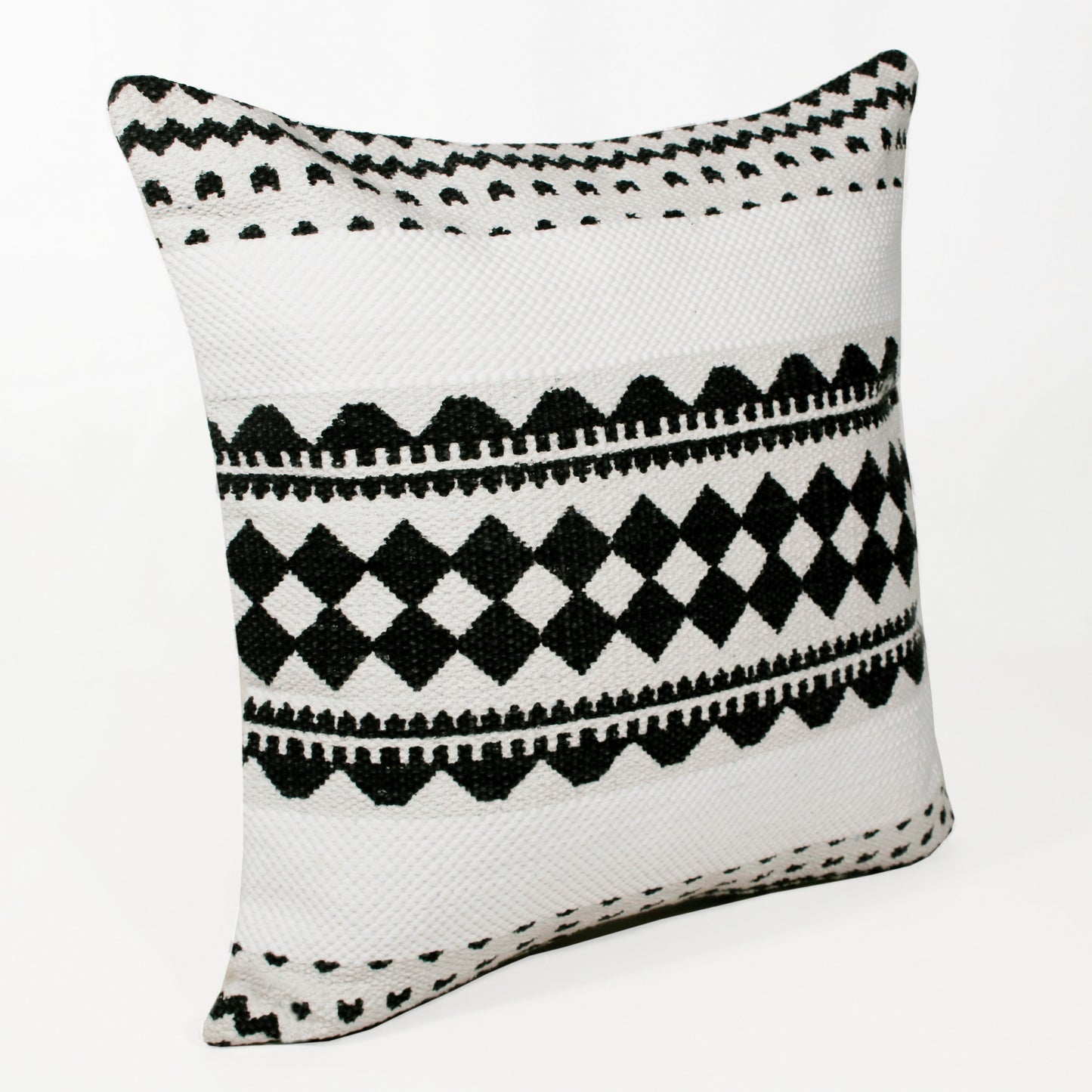 20" Black And Ivory Geometric Cotton Blend Throw Pillow Cover