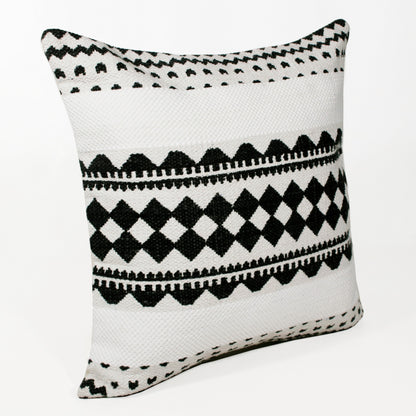 20" Black And Ivory Geometric Cotton Blend Throw Pillow Cover