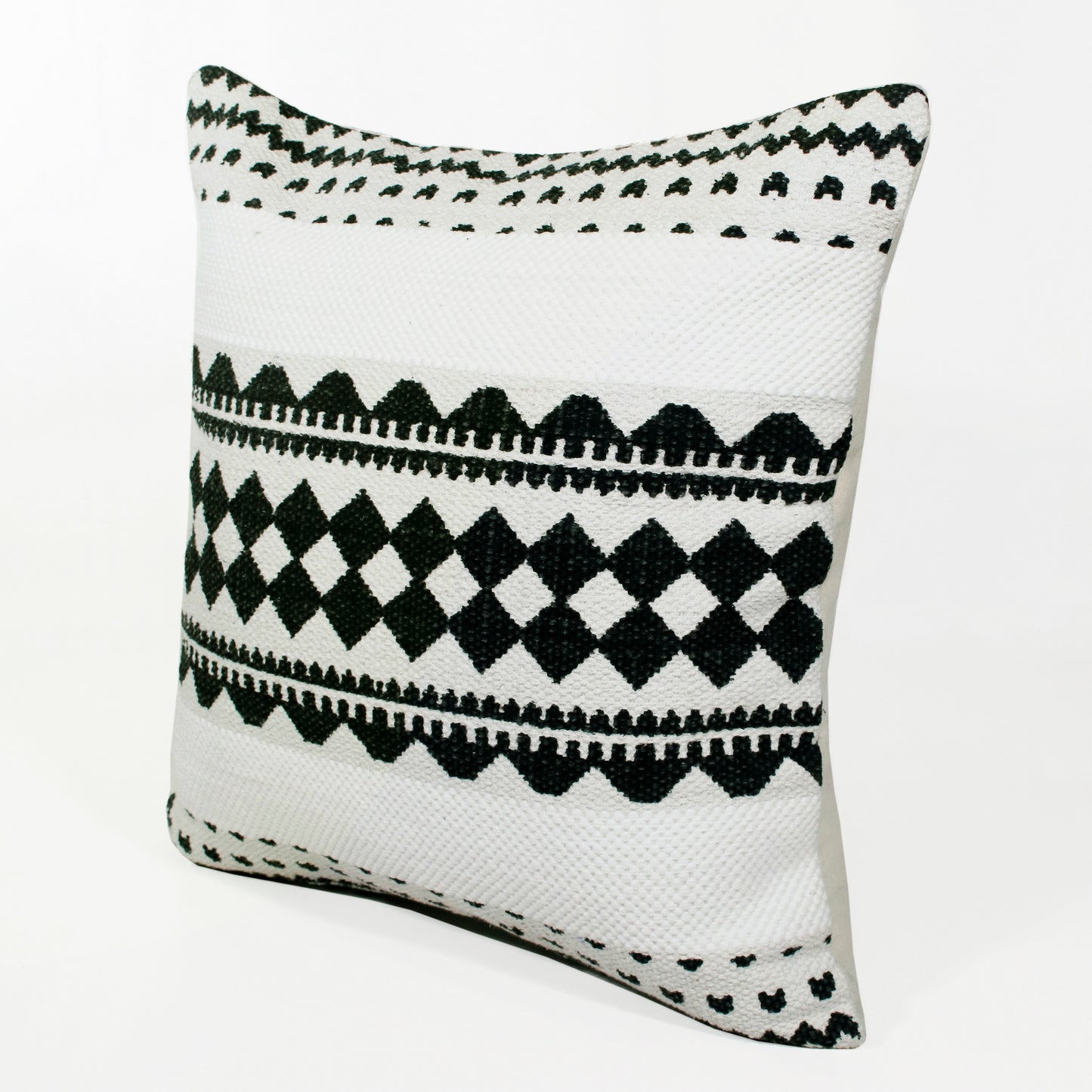 20" Black And Ivory Geometric Cotton Blend Throw Pillow Cover