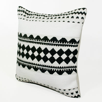20" Black And Ivory Geometric Cotton Blend Throw Pillow Cover