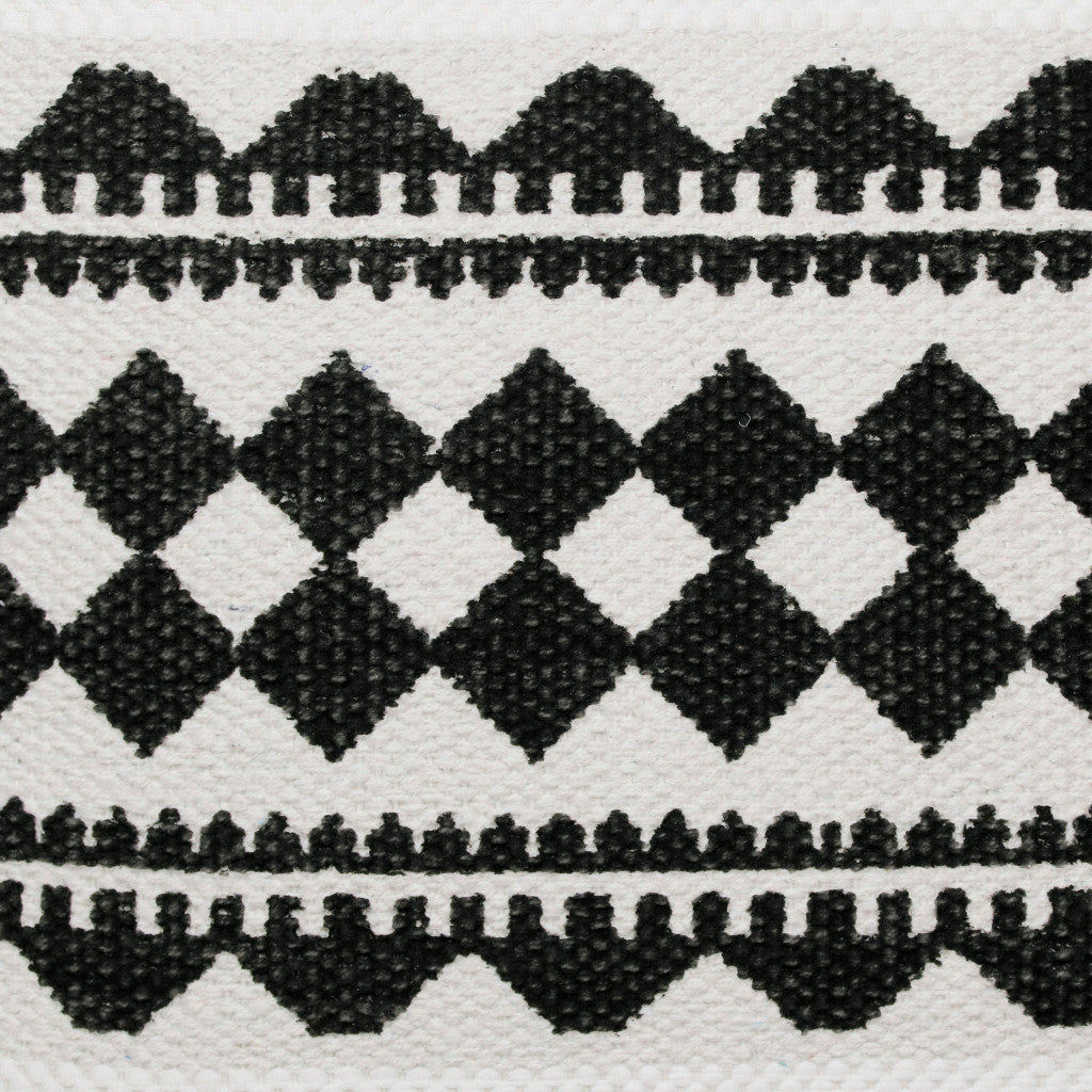 20" Black And Ivory Geometric Cotton Blend Throw Pillow Cover