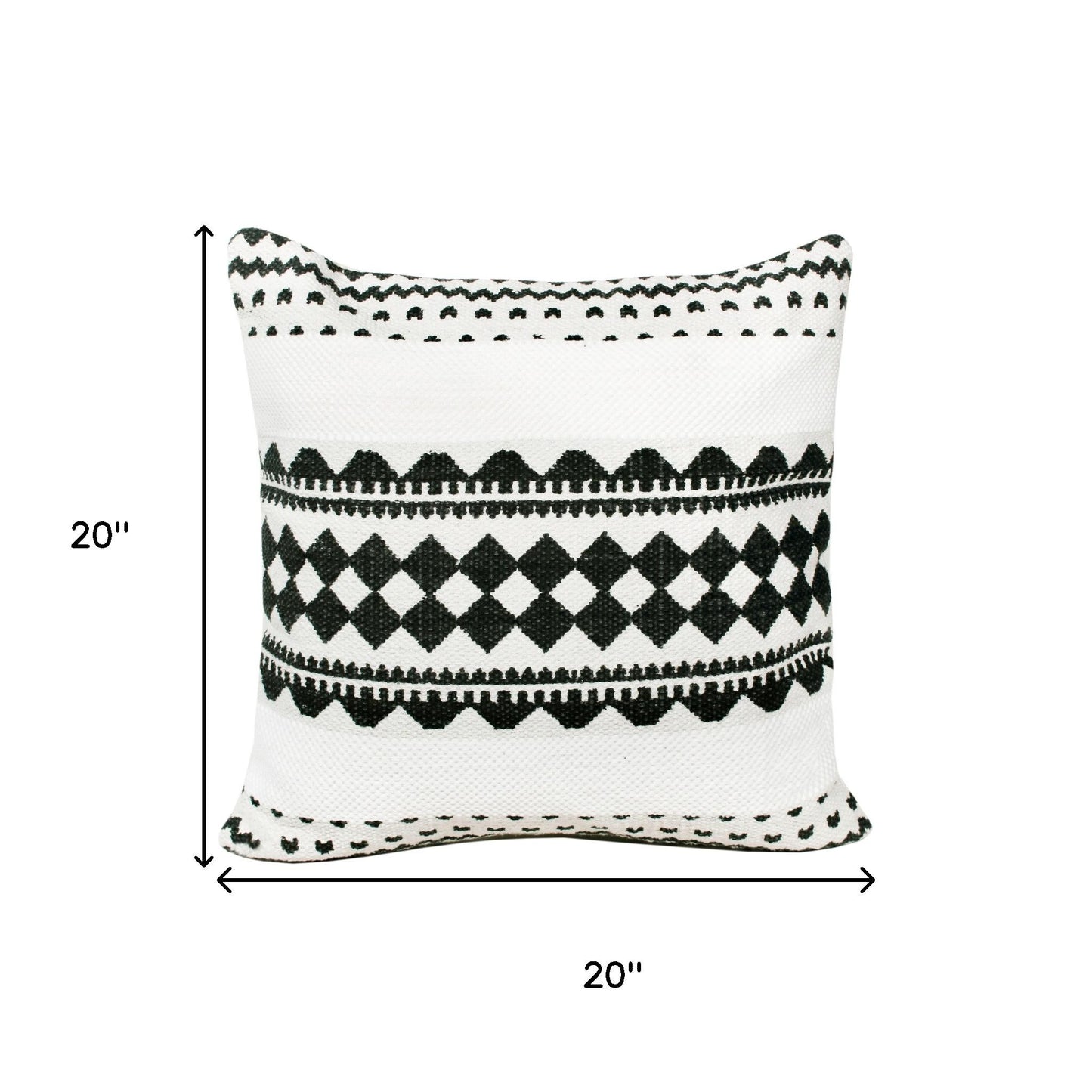 20" Black And Ivory Geometric Cotton Blend Throw Pillow Cover