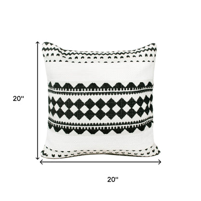 20" Black And Ivory Geometric Cotton Blend Throw Pillow Cover
