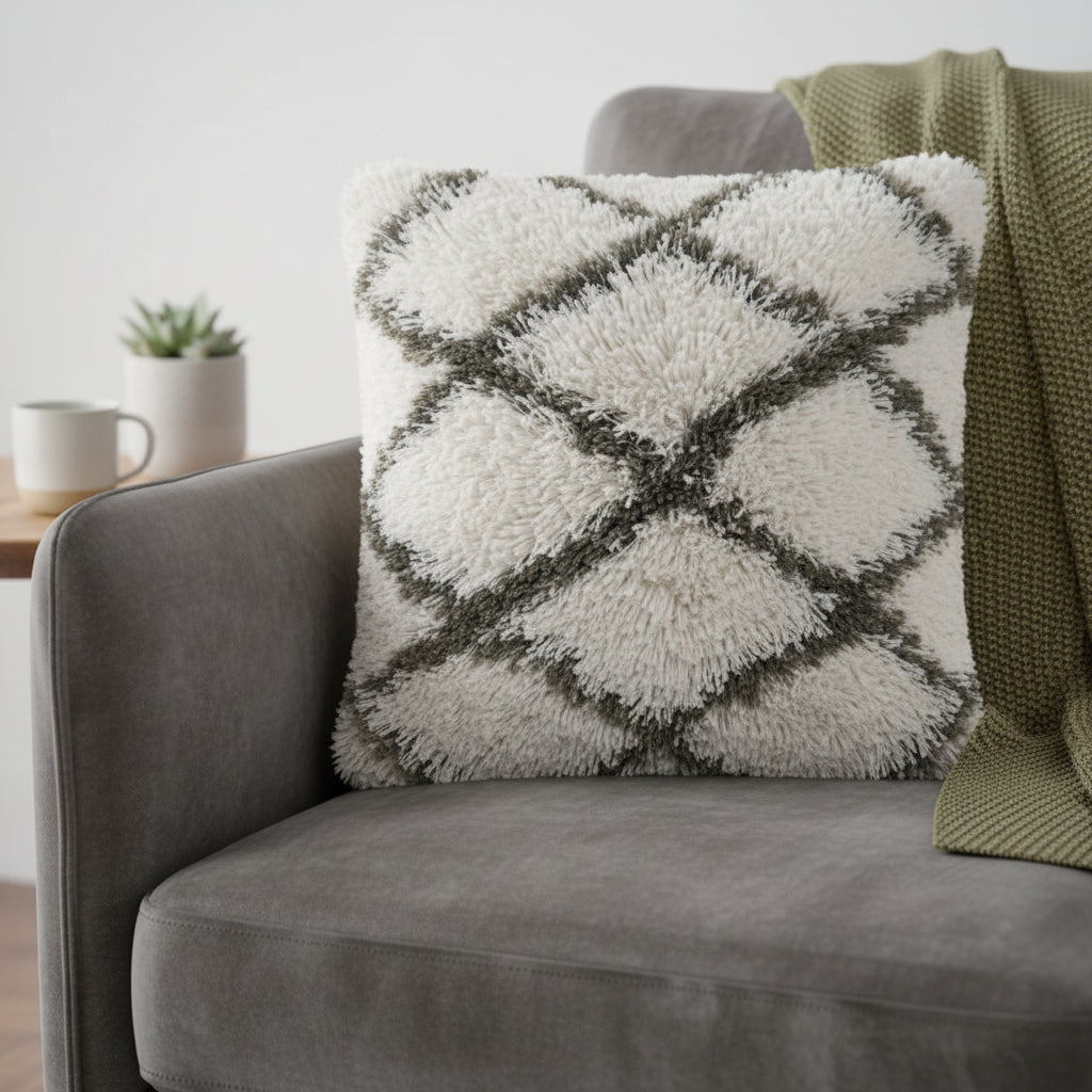 20" White And Black Diamond Throw Pillow Cover