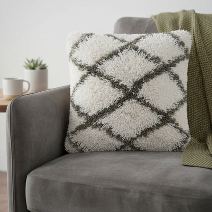 20" White And Black Diamond Throw Pillow Cover