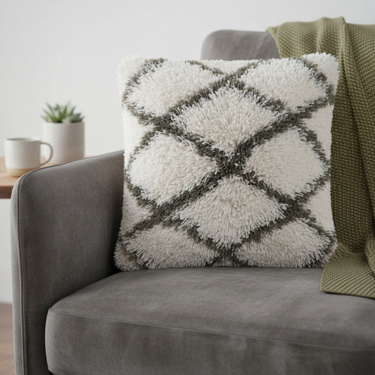 20" White And Black Diamond Throw Pillow Cover
