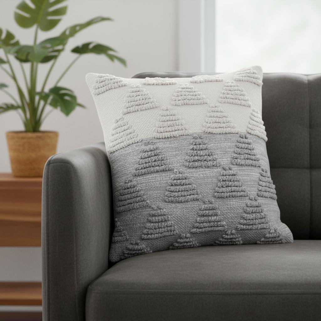 20" Gray And White Geometric Cotton Throw Pillow Cover
