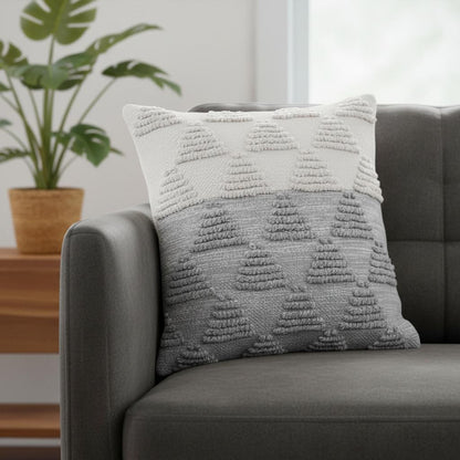 20" Gray And White Geometric Cotton Throw Pillow Cover