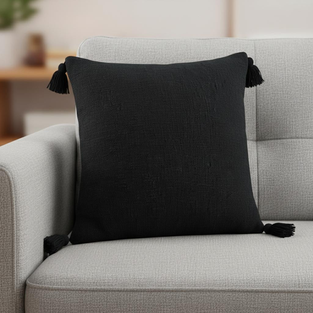 20" Black Cotton Throw Pillow Cover