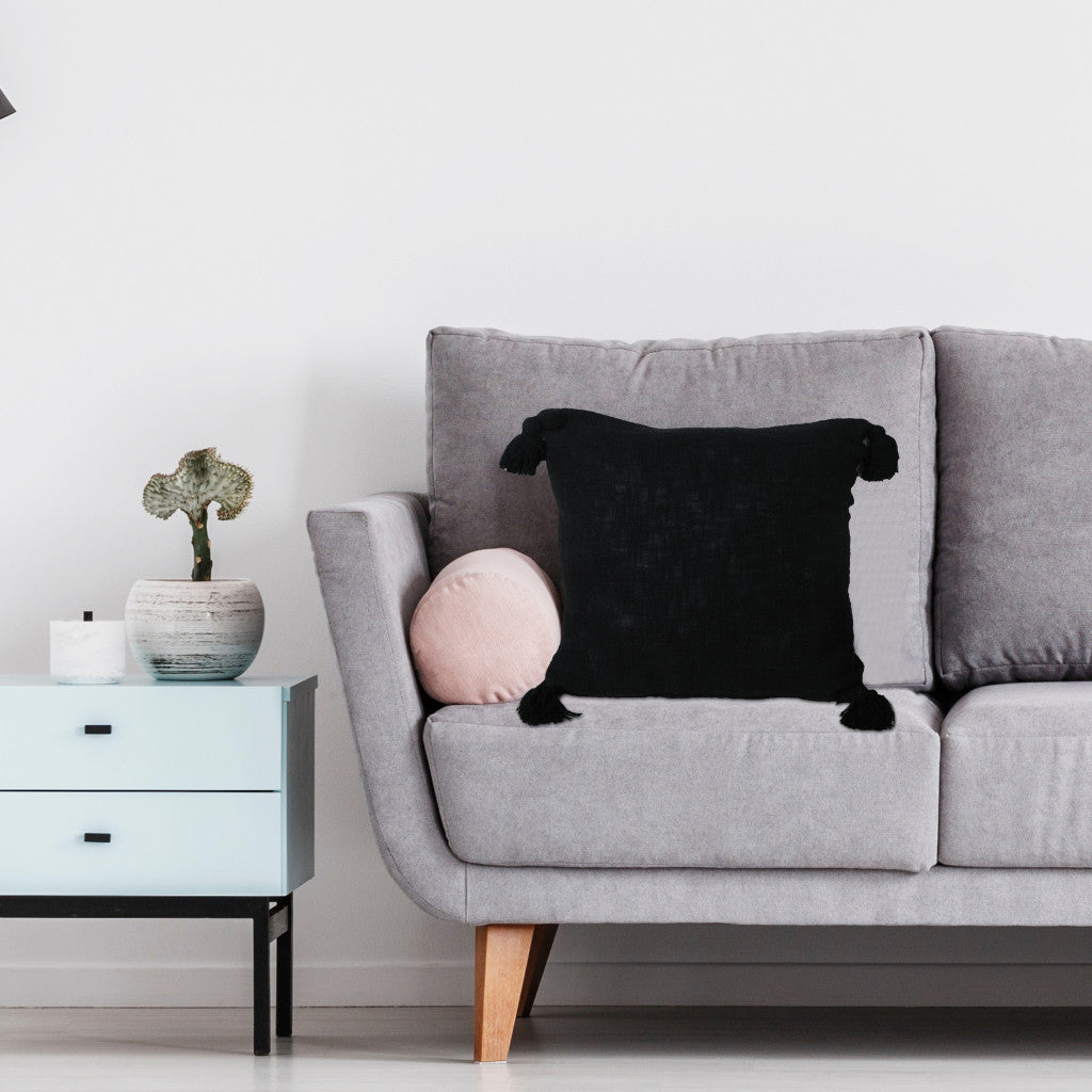 20" Black Cotton Throw Pillow Cover