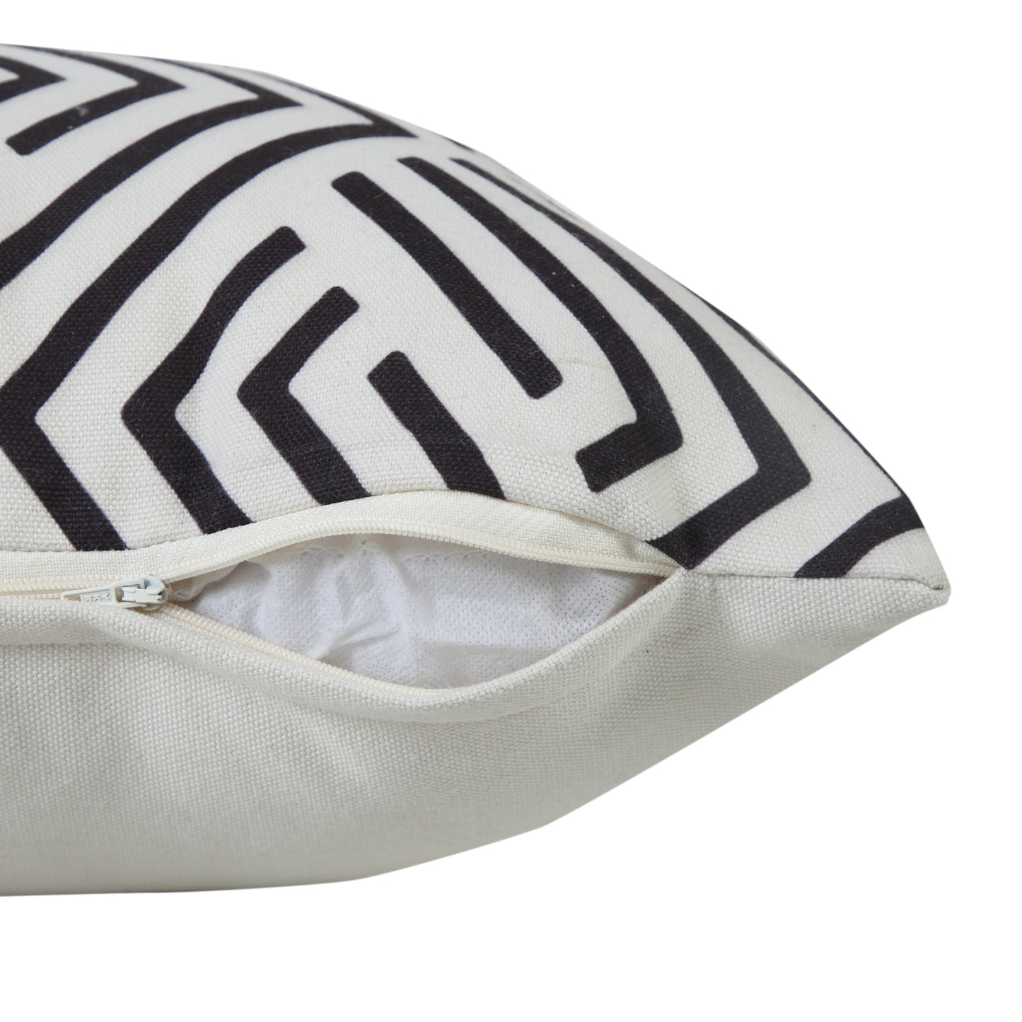 20" Black And White Geometric Recycled Poly Linen Throw Pillow Cover