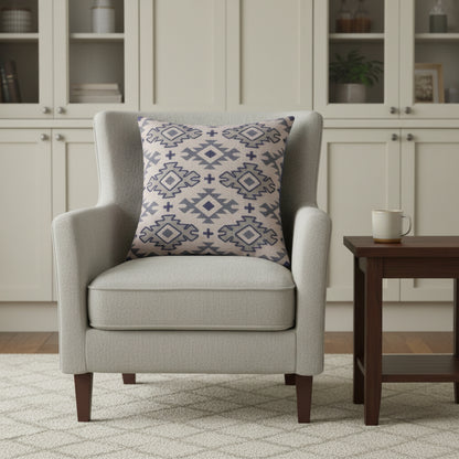 20" Blue And Gray Geometric Cotton Throw Pillow Cover