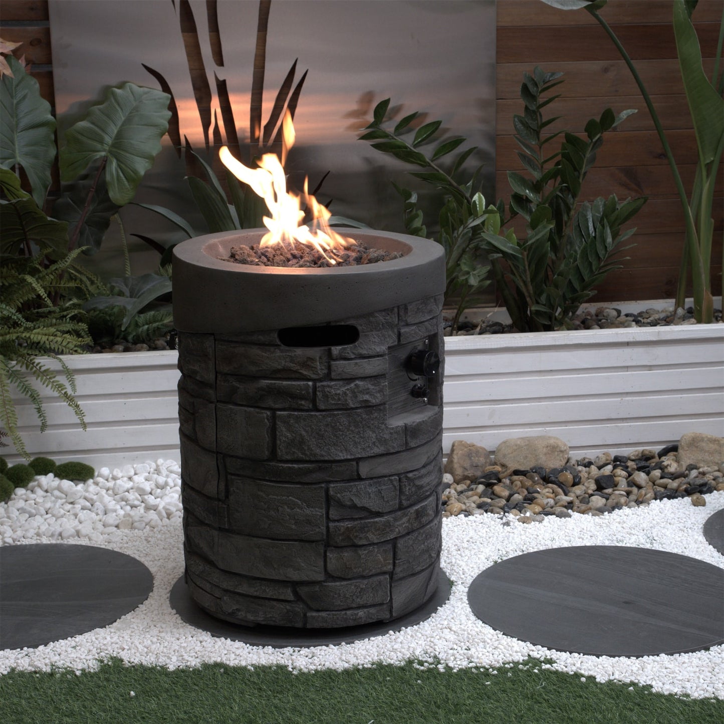 32000 BTU 26" Gray Magnesium Oxide Propane Round Fire Pit With Cover