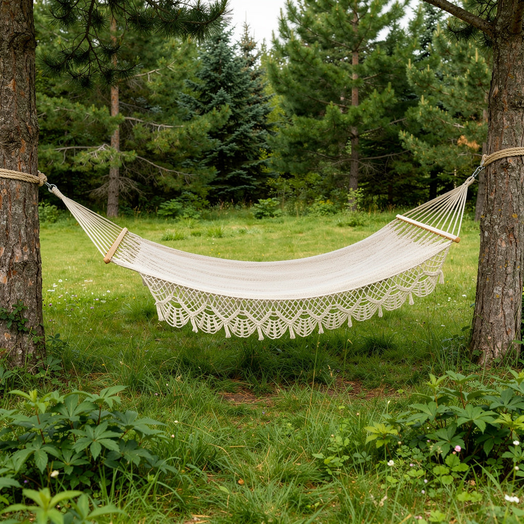 Ivory Single Spreader Bar Hammock With Lace