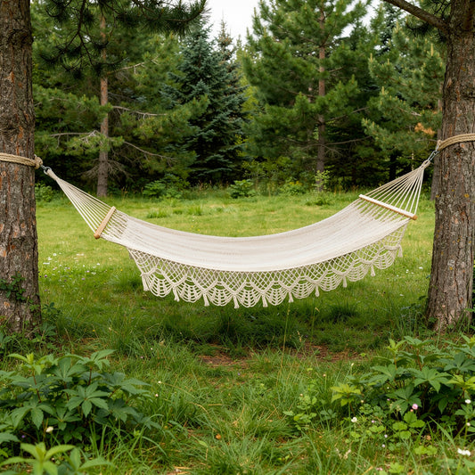 Ivory Single Spreader Bar Hammock With Lace