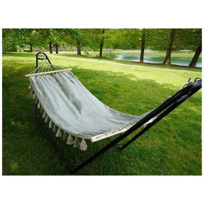 Gray Single Spreader Bar Hammock With Tassels