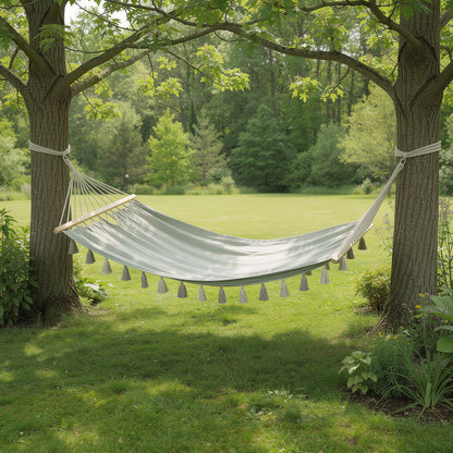 Gray Single Spreader Bar Hammock With Tassels
