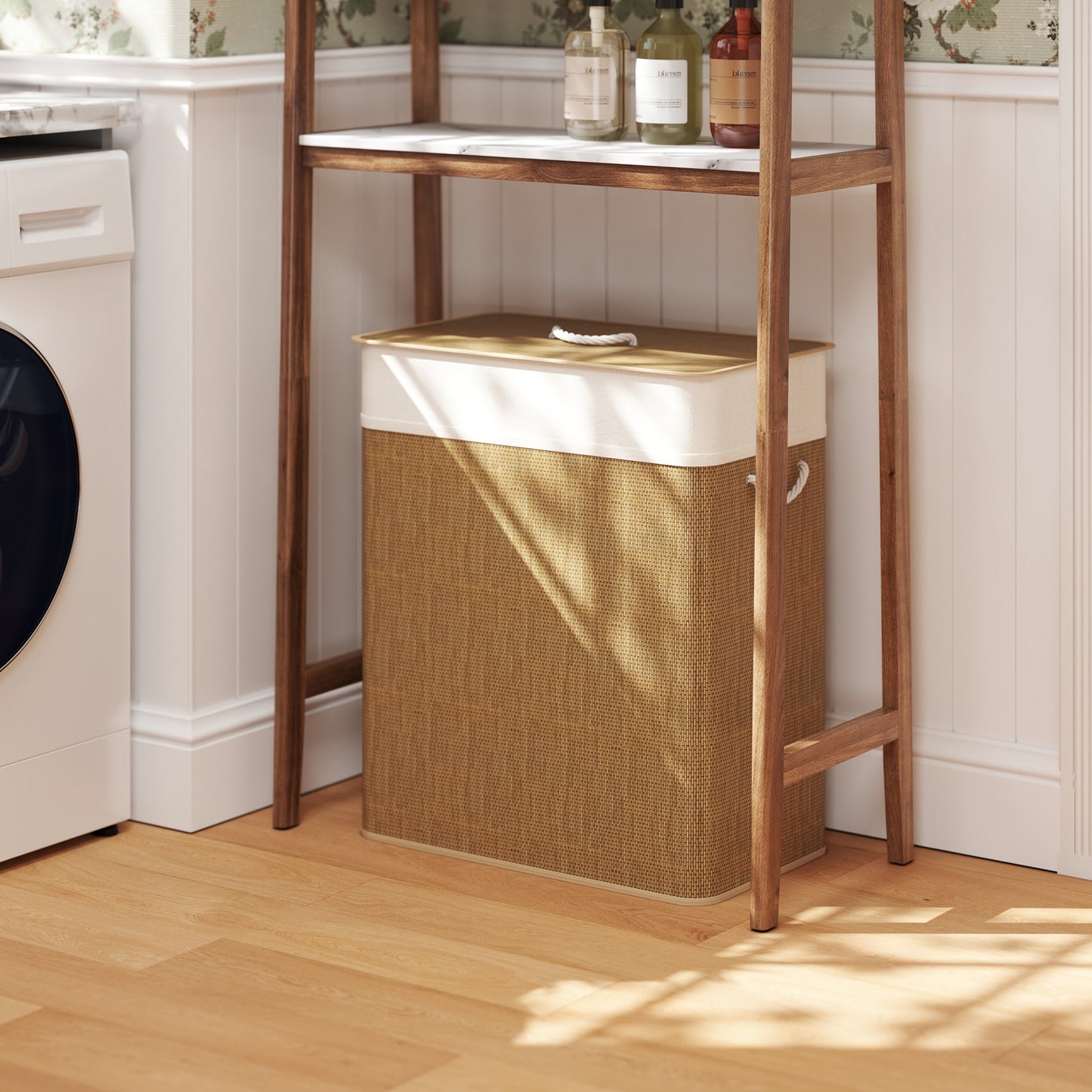 Double-Compartment Bamboo Laundry Sorter