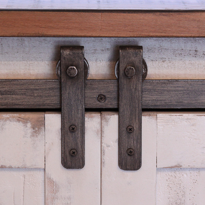 79" White Solid Wood Cabinet Enclosed Storage Distressed TV Stand