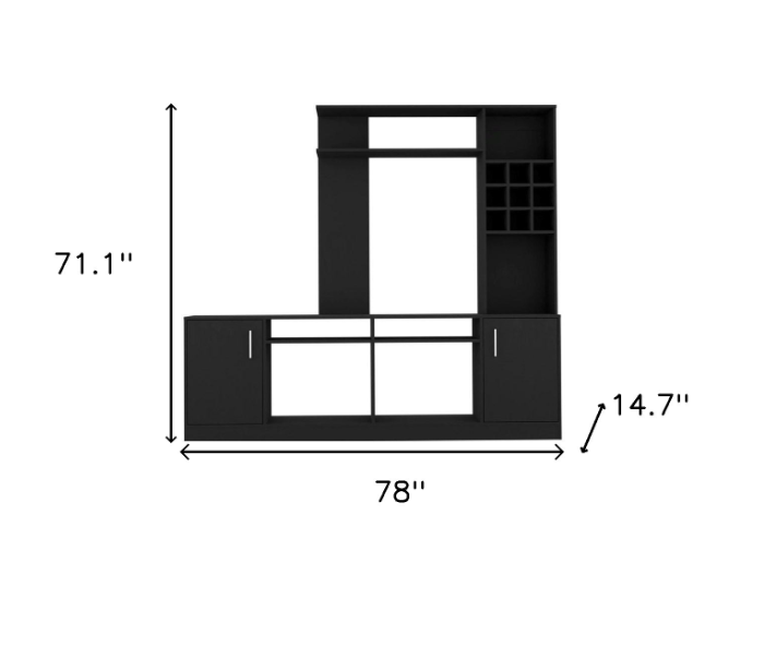 78" Black Wood Open shelving Entertainment Center