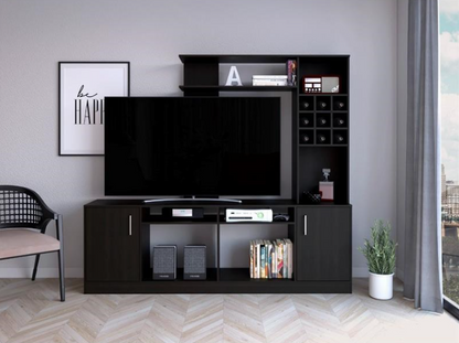 78" Black Wood Open shelving Entertainment Center