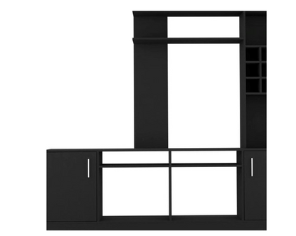 78" Black Wood Open shelving Entertainment Center