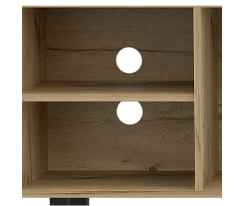 71" Natural Wood Enclosed and Open Storage TV Stand