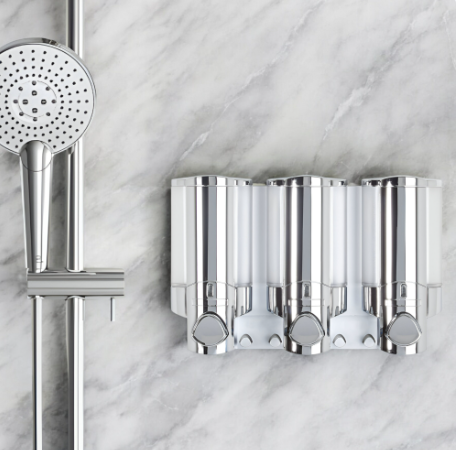 Silver Heavy Duty Plastic Three Chamber Wall Mount Soap Dispenser
