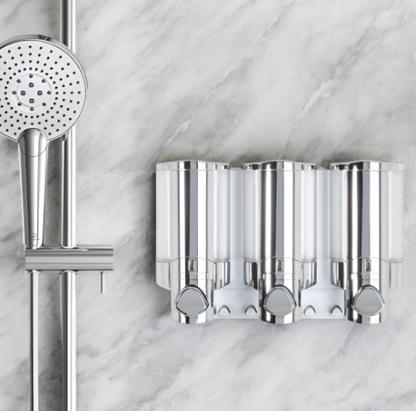 Silver Heavy Duty Plastic Three Chamber Wall Mount Soap Dispenser