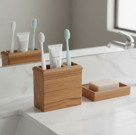 Traditional Solid Teak Rectangular Toothbrush Holder