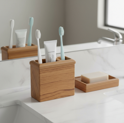 Traditional Solid Teak Rectangular Toothbrush Holder