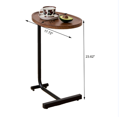 Set of Two Brown and Black Wood and Metal Oval End Tables