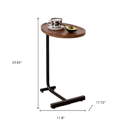 Set of Two Brown and Black Wood and Metal Oval End Tables