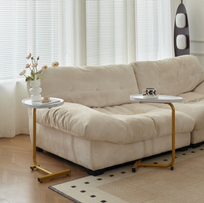 24" White and Gold Faux Marble and Metal Oval End Table