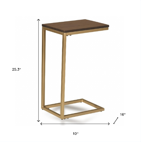 25" Dark Brown Solid Wood And Steel Frame End Table