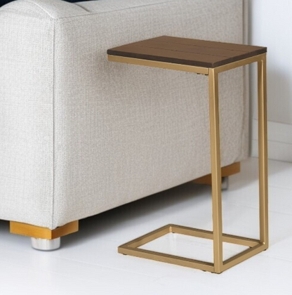 25" Dark Brown Solid Wood And Steel Frame End Table