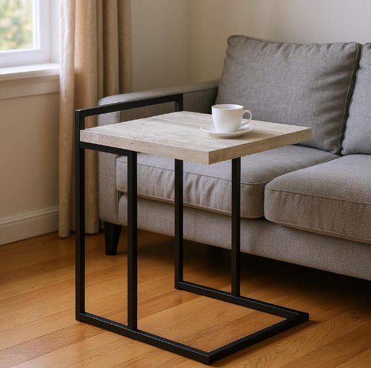 27" Gray and Black Distressed Reclaimed Wood and Metal End Table