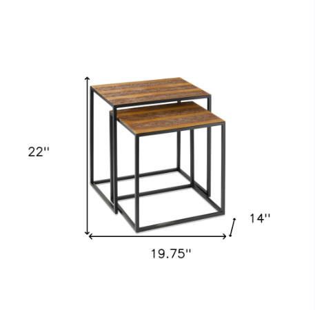 Set of Two Brown and Black Metal And Faux Snake Leather Nesting End Tables