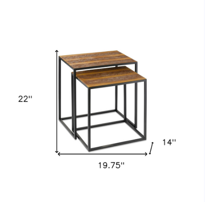 Set of Two Brown and Black Metal And Faux Snake Leather Nesting End Tables