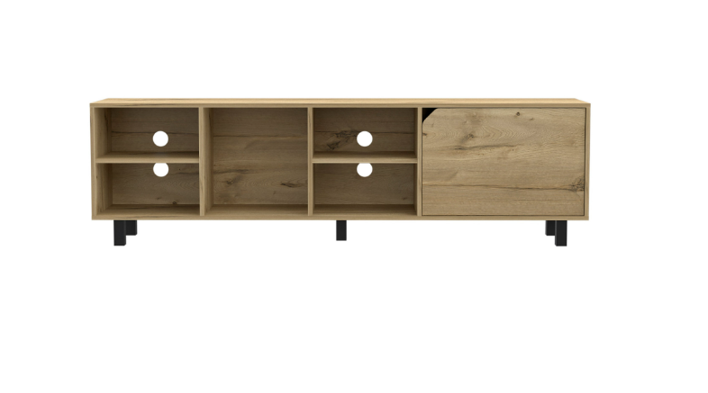 71" Natural Wood Enclosed and Open Storage TV Stand