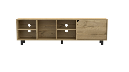 71" Natural Wood Enclosed and Open Storage TV Stand
